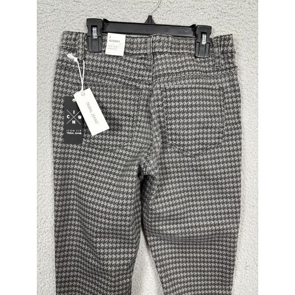 Tribal Jeans Audrey Mid-Rise Icon Fit Houndstooth Pattern Size 2 Gray NWT's - Picture 4 of 7